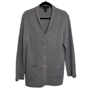 Classiques Entier Wool Cardigan‎ Sweater Size XL Gray Ribbed Knit Pockets FLAW